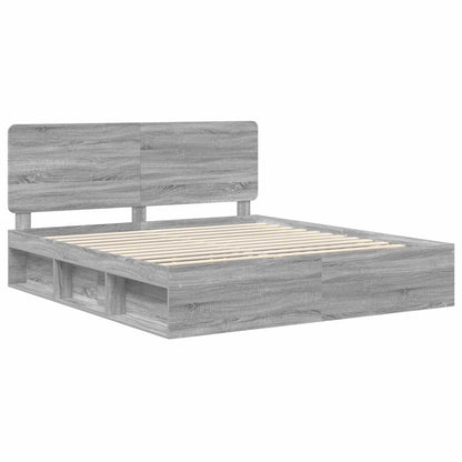 Bed Frame Grey Sonoma 200 x 200 cm Solid Pine Wood