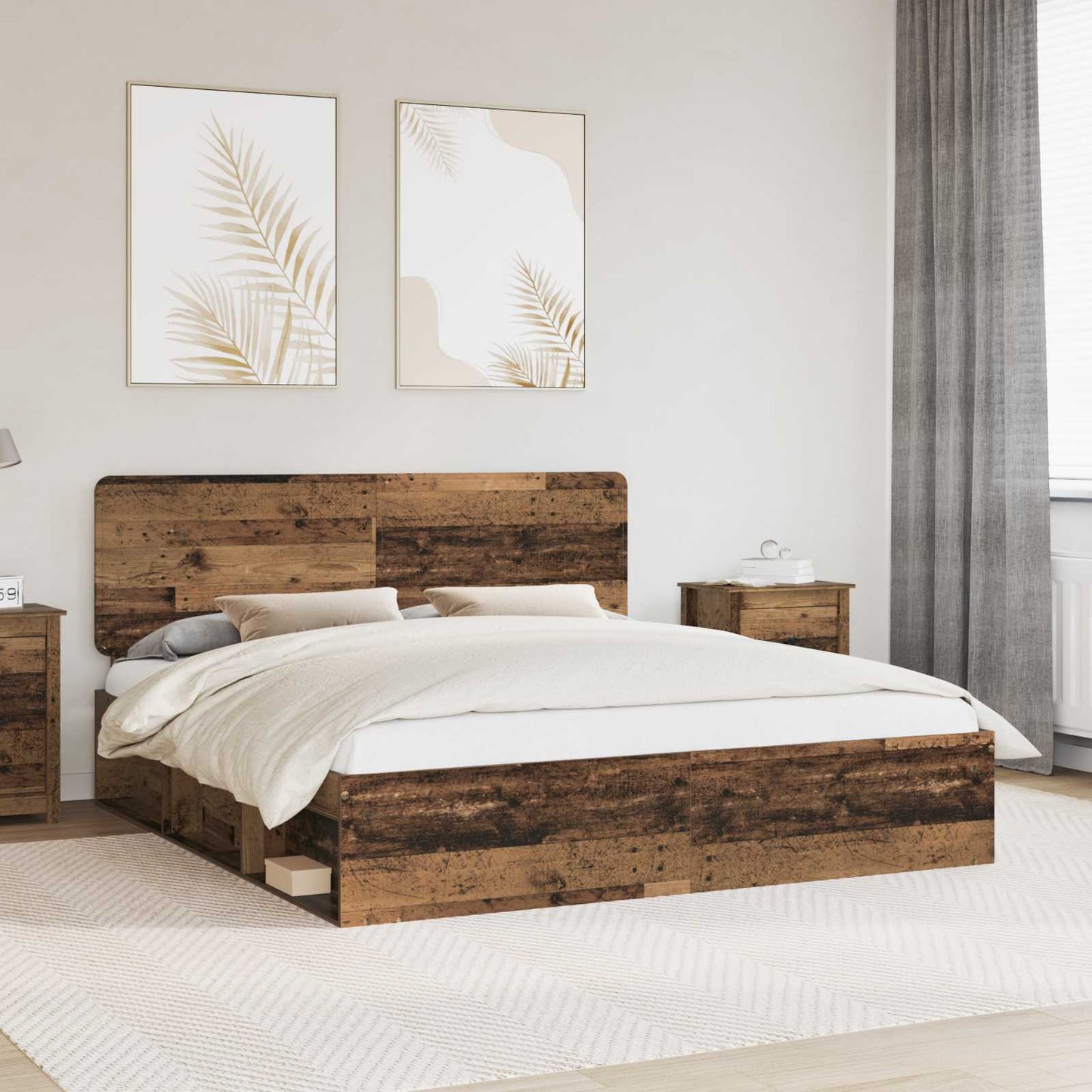 Bed Frame with Headboard Old Wood 200 x 200 cm Solid Pine Wood