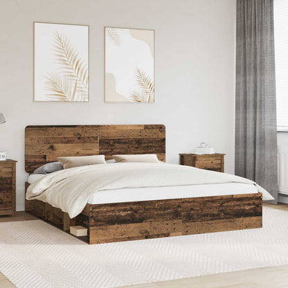Bed Frame with Headboard Old Wood 200 x 200 cm Solid Pine Wood