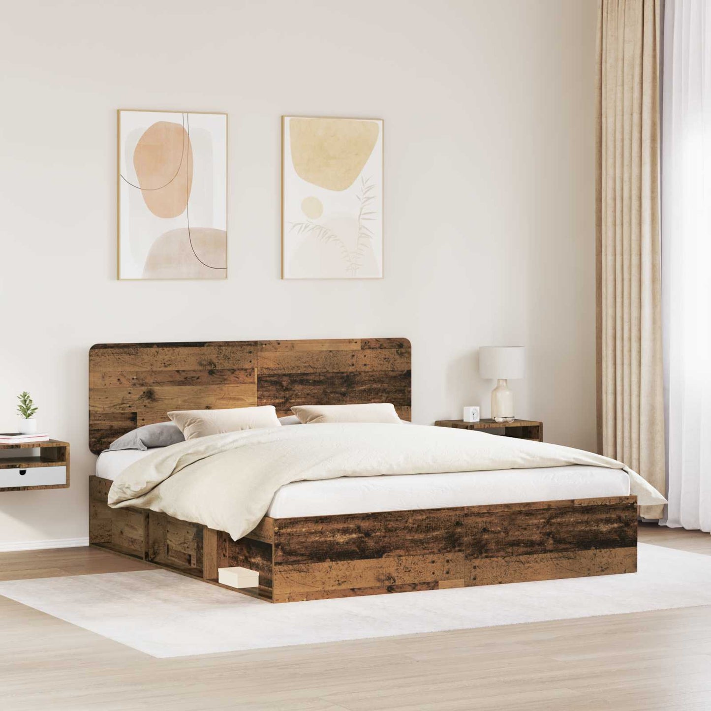 Bed Frame with Headboard Old Wood 200 x 200 cm Solid Pine Wood