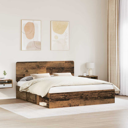 Bed Frame with Headboard Old Wood 200 x 200 cm Solid Pine Wood