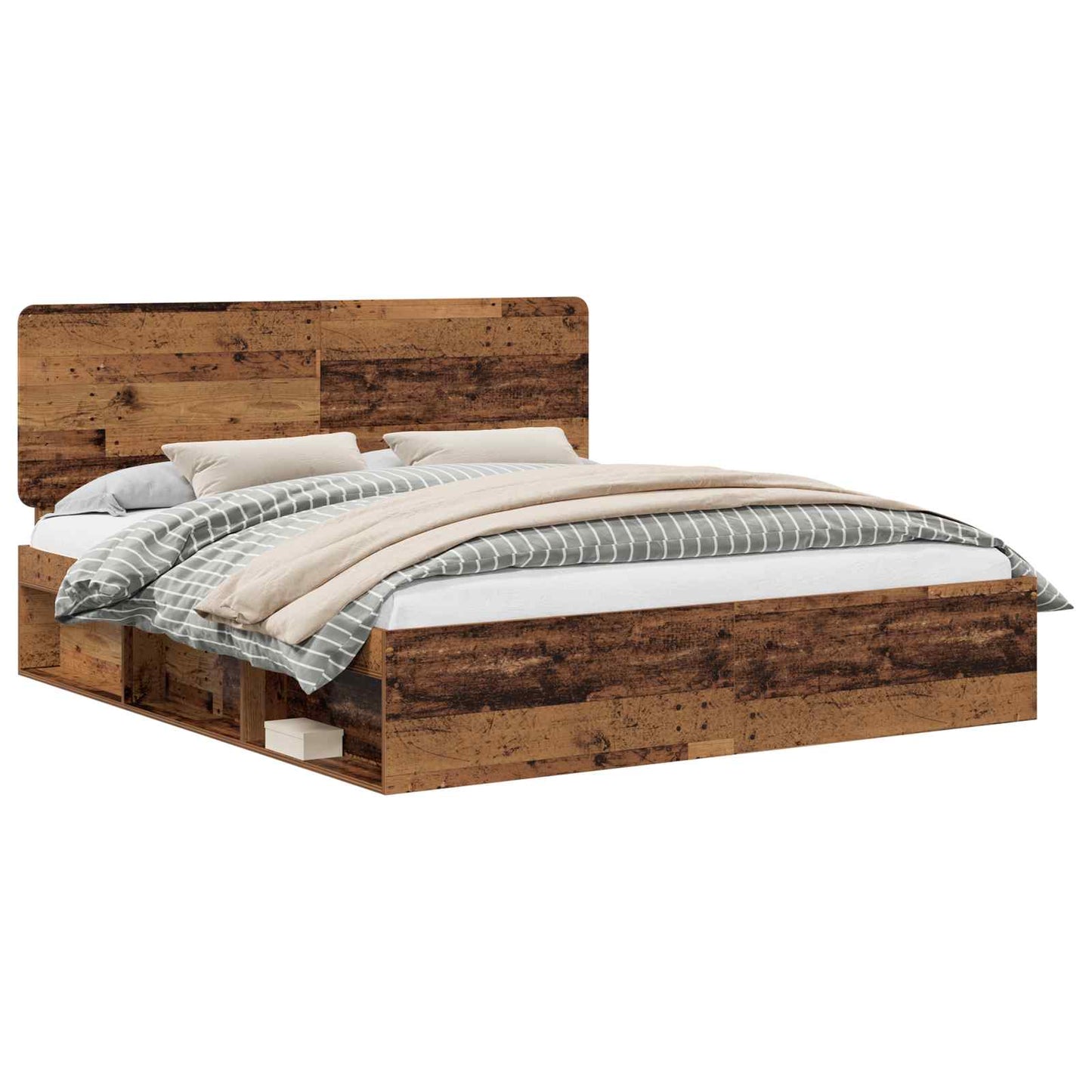 Bed Frame with Headboard Old Wood 200 x 200 cm Solid Pine Wood