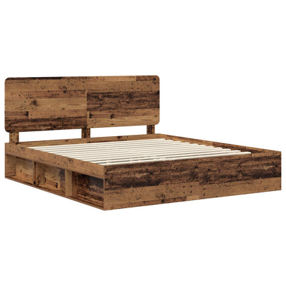 Bed Frame with Headboard Old Wood 200 x 200 cm Solid Pine Wood