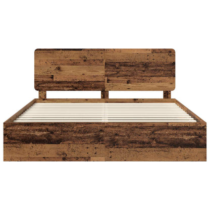 Bed Frame with Headboard Old Wood 200 x 200 cm Solid Pine Wood