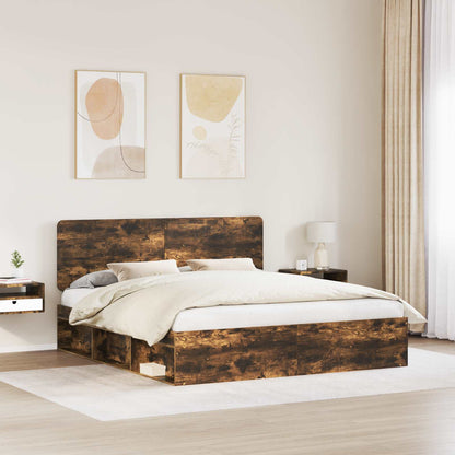 Bed Frame Smoked Oak 180 x 200 cm Solid Pine Wood