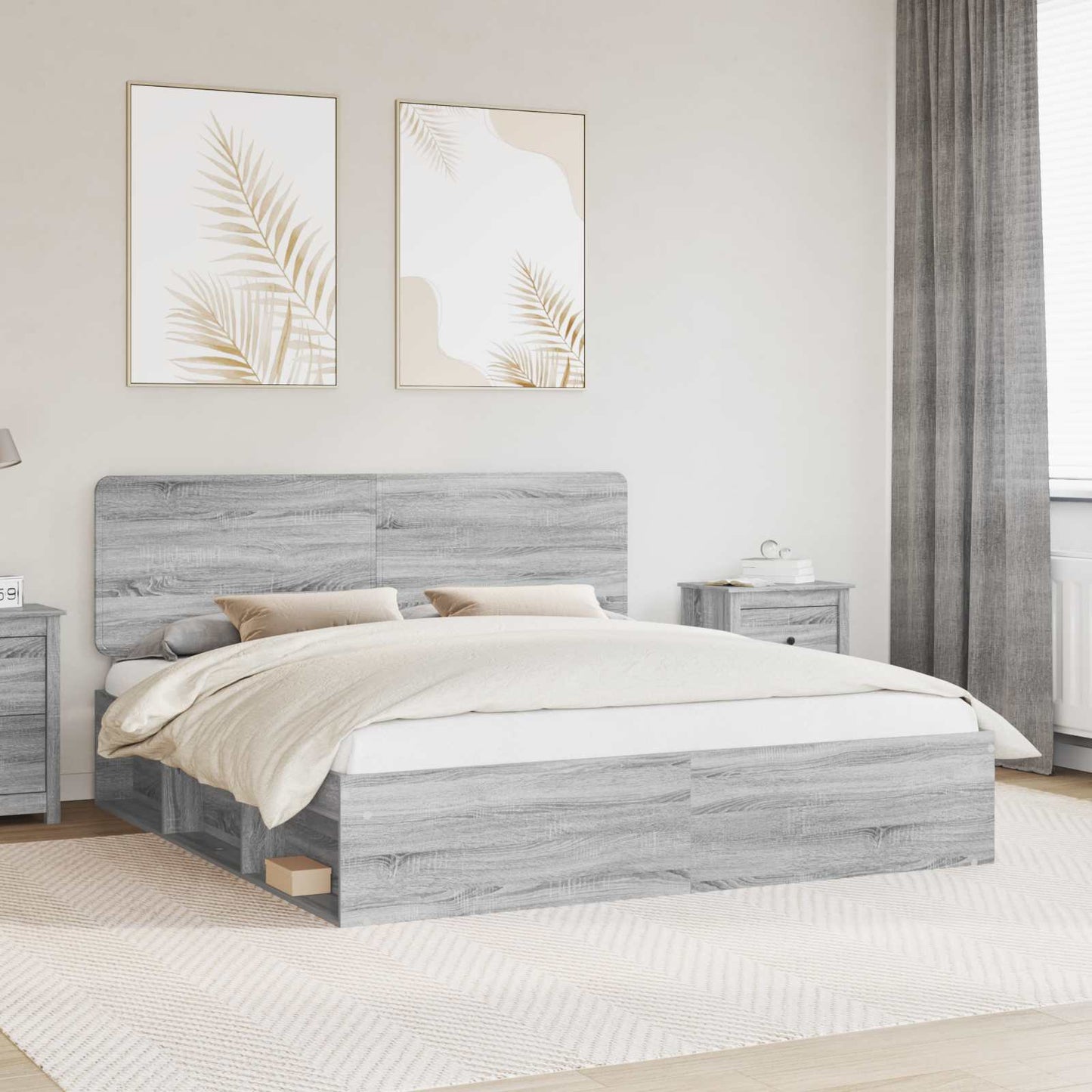 Bed Frame Grey Sonoma 180 x 200 cm Solid Pine Wood