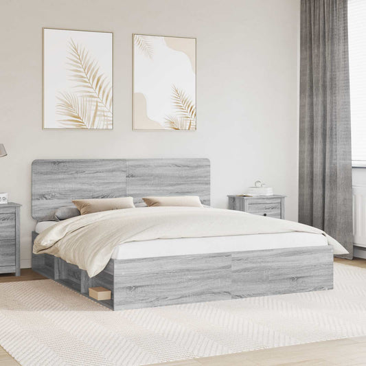 Bed Frame Grey Sonoma 180 x 200 cm Solid Pine Wood