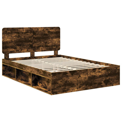 Bed Frame Smoked Oak 150 x 200 cm Solid Pine Wood