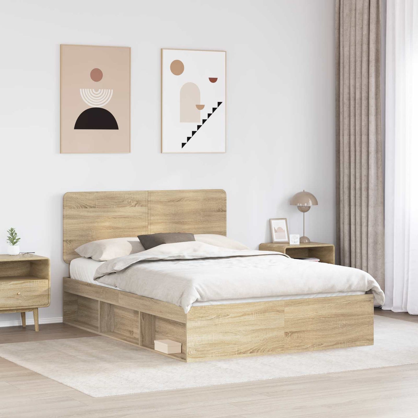 Bed Frame with Headboard Sonoma 140 x 200 cm Solid Pine Wood