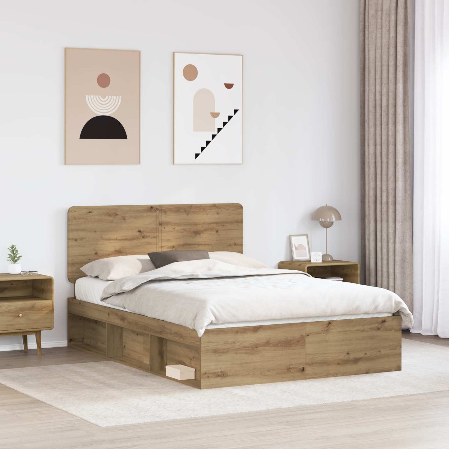 Bed Frame Artisian Oak 140 x 200 cm Solid Pine Wood
