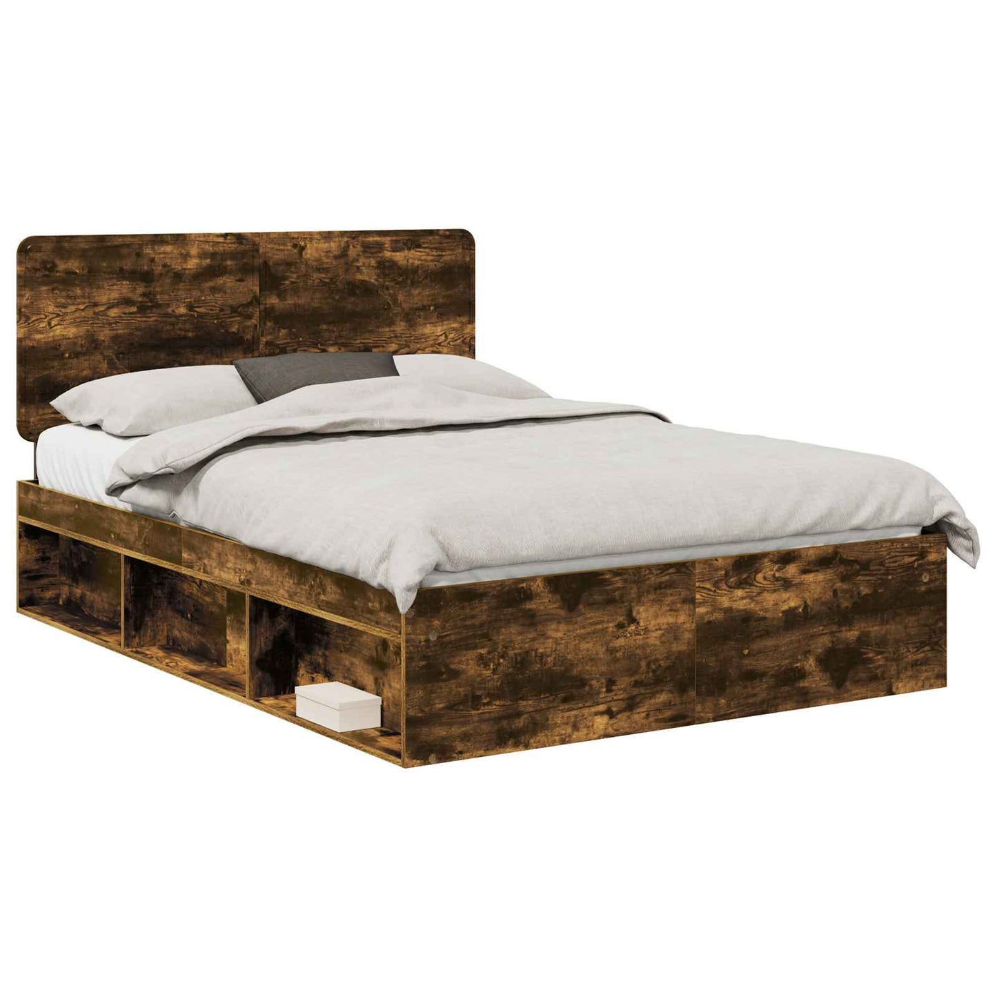 Bed Frame Smoked Oak 140 x 190 cm Solid Pine Wood