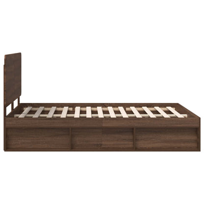 Bed Frame with Headboard Brown Oak 140 x 190 cm Solid Pine Wood