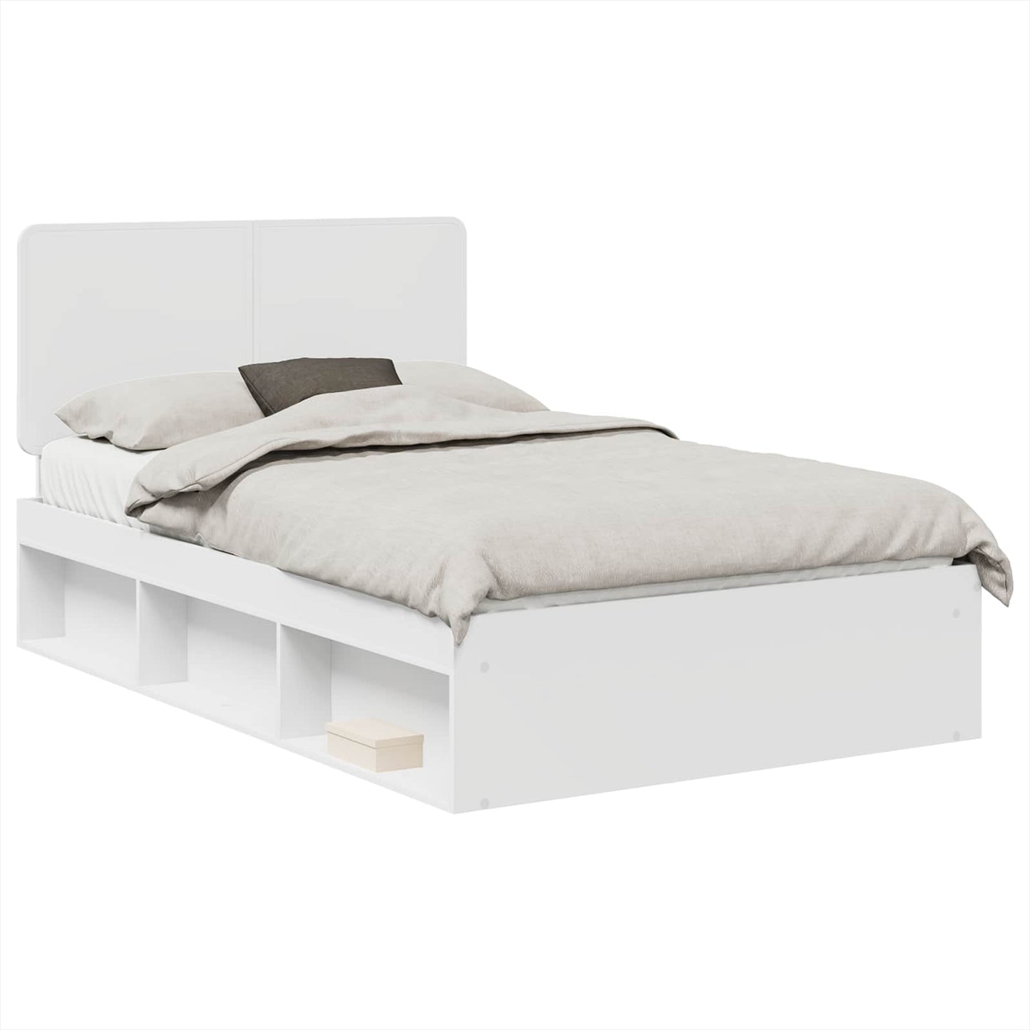 Bed Frame with Headboard White 135 x 190 cm Solid Pine Wood