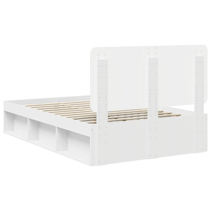 Bed Frame with Headboard White 135 x 190 cm Solid Pine Wood