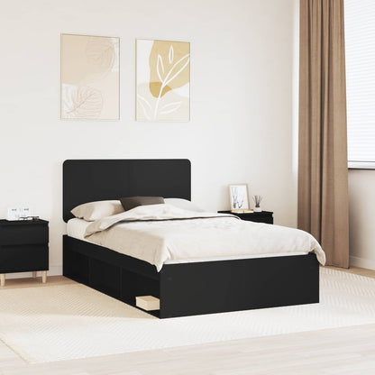 Bed Frame with Headboard Black 135 x 190 cm Solid Pine Wood