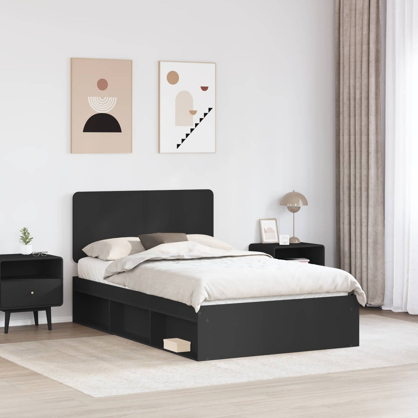 Bed Frame with Headboard Black 135 x 190 cm Solid Pine Wood