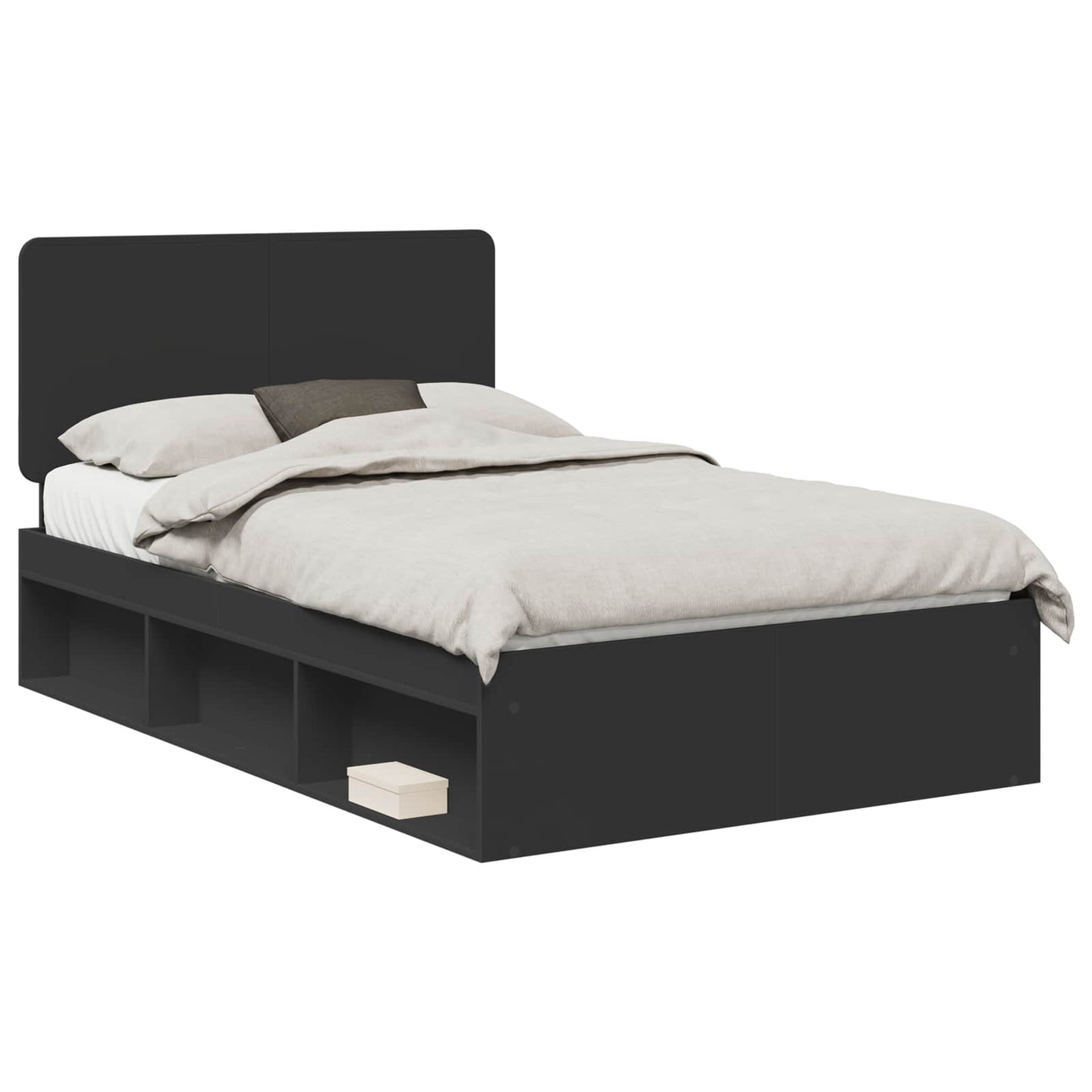 Bed Frame with Headboard Black 135 x 190 cm Solid Pine Wood