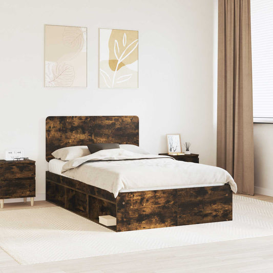 Bed Frame Smoked Oak 135 x 190 cm Solid Pine Wood