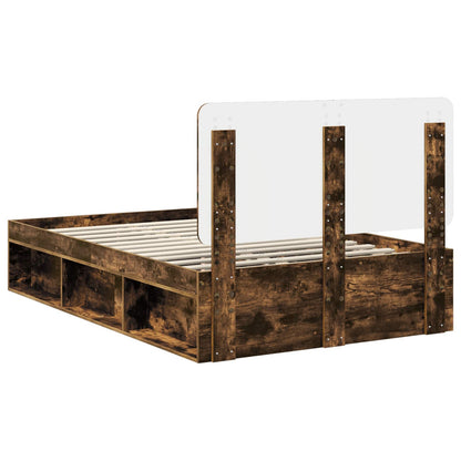 Bed Frame Smoked Oak 135 x 190 cm Solid Pine Wood