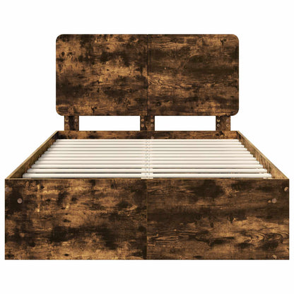 Bed Frame Smoked Oak 135 x 190 cm Solid Pine Wood