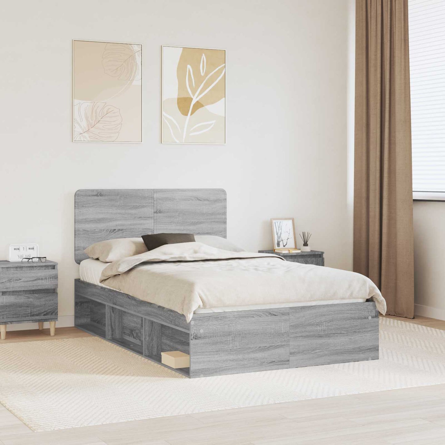 Bed Frame Grey Sonoma 135 x 190 cm Solid Pine Wood