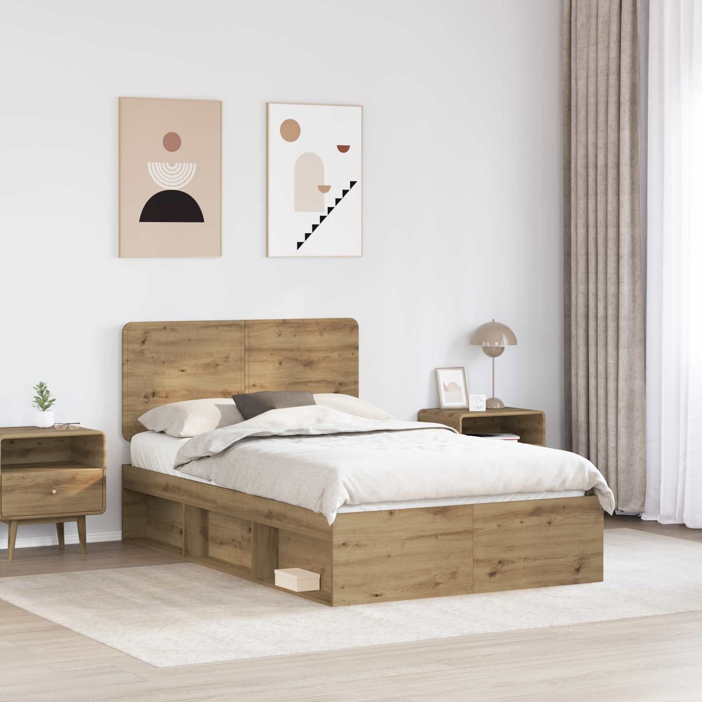 Bed Frame Artisian Oak 135 x 190 cm Solid Pine Wood