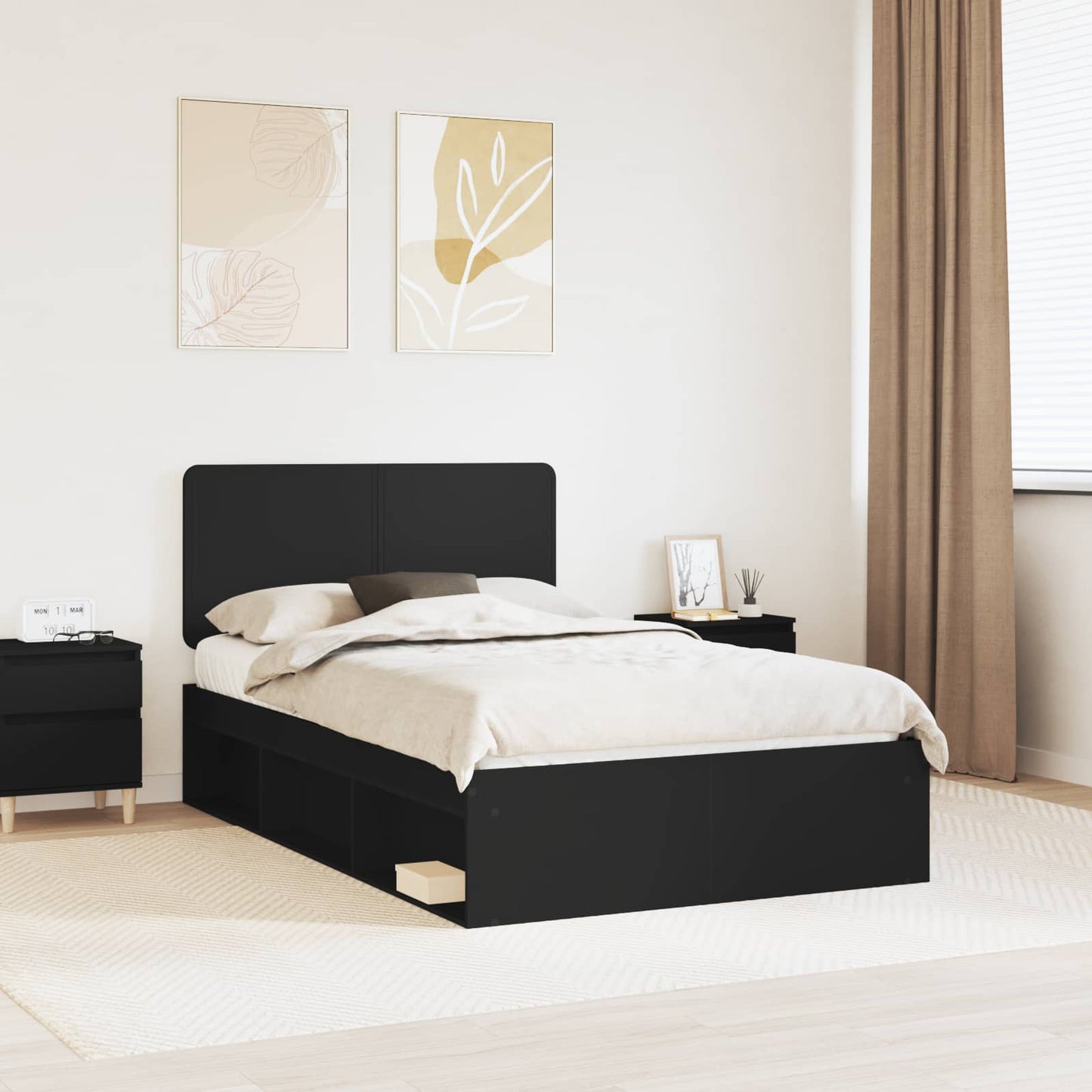 Bed Frame with Headboard Black 120 x 200 cm Solid Pine Wood