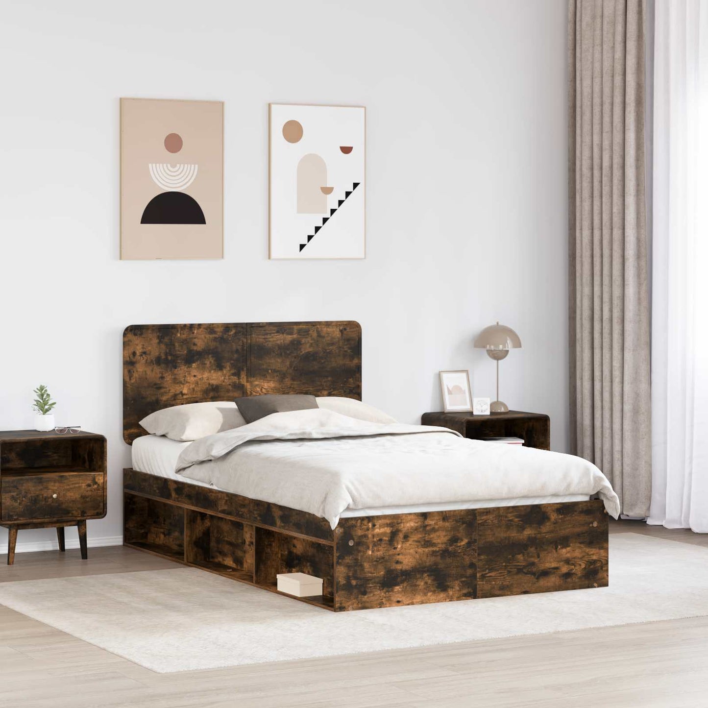 Bed Frame Smoked Oak 120 x 200 cm Solid Pine Wood