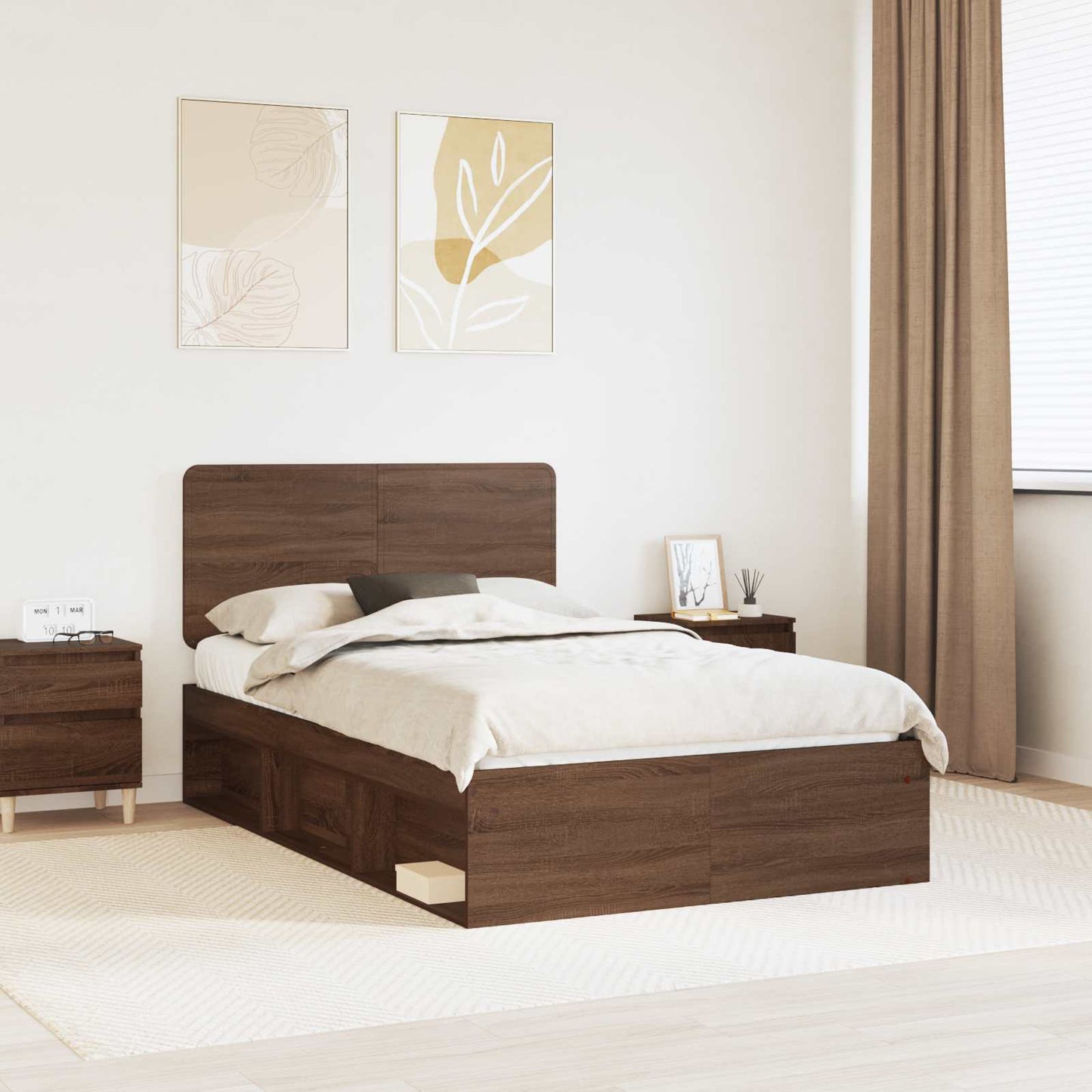 Bed Frame with Headboard Brown Oak 120 x 190 cm Solid Pine Wood