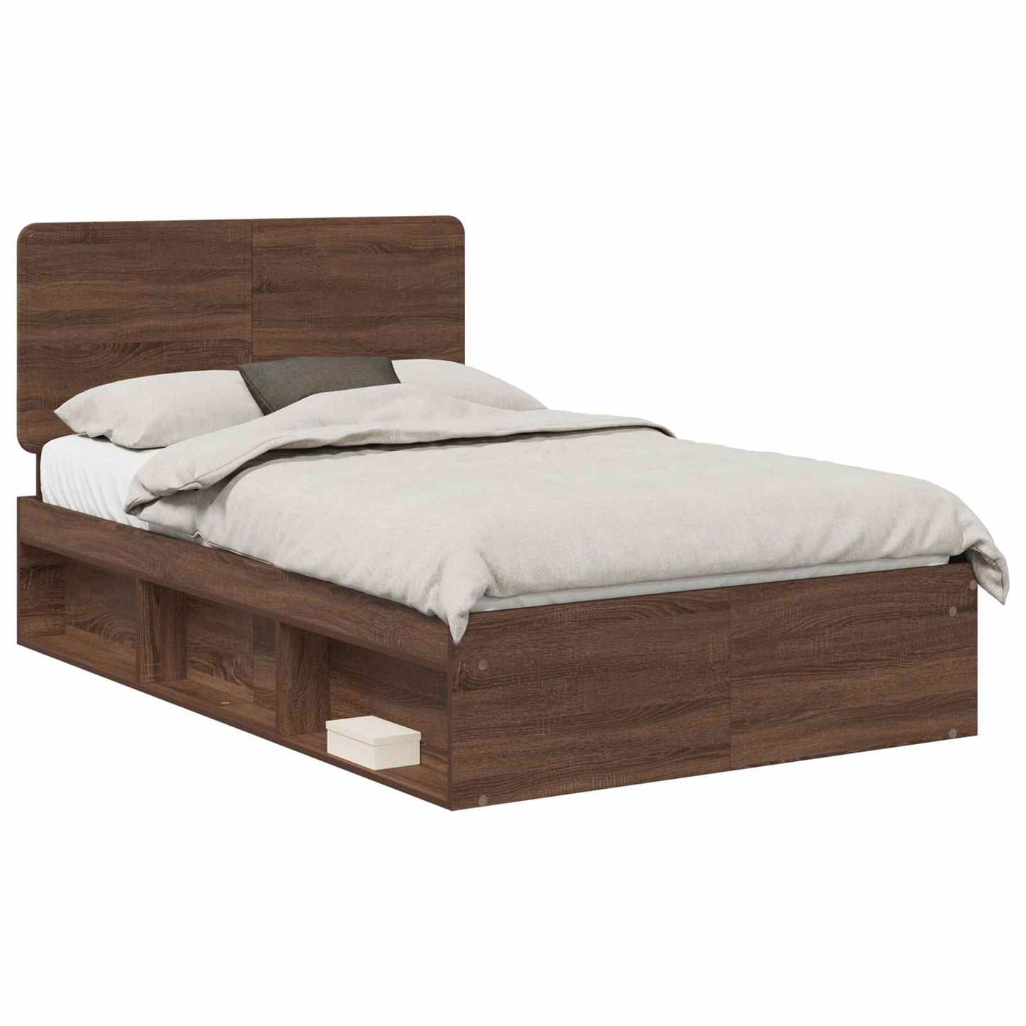 Bed Frame with Headboard Brown Oak 120 x 190 cm Solid Pine Wood