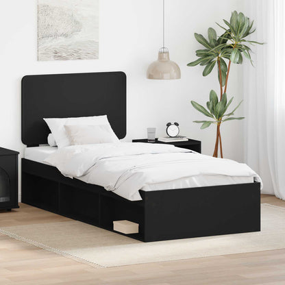 Bed Frame with Headboard Black 100 x 200 cm Solid Pine Wood