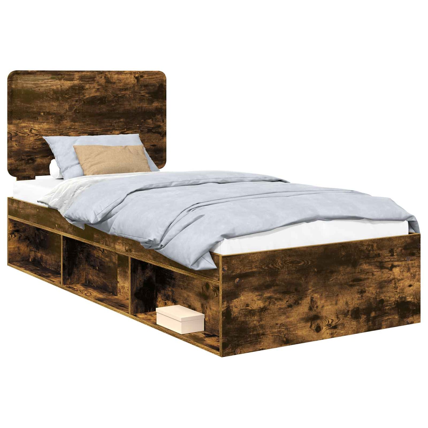 Bed Frame Smoked Oak 100 x 200 cm Solid Pine Wood