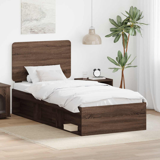 Bed Frame with Headboard Brown Oak 100 x 200 cm Solid Pine Wood