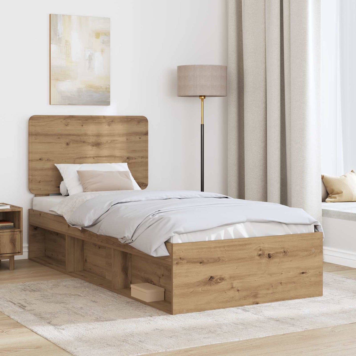 Bed Frame Artisian Oak 100 x 200 cm Solid Pine Wood