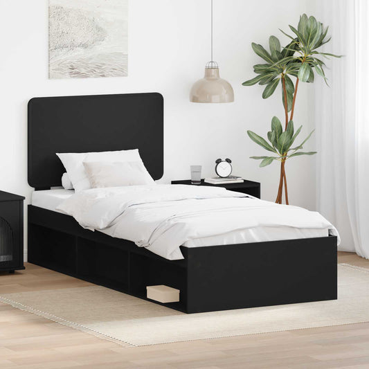 Bed Frame with Headboard Black 90 x 200 cm Solid Pine Wood