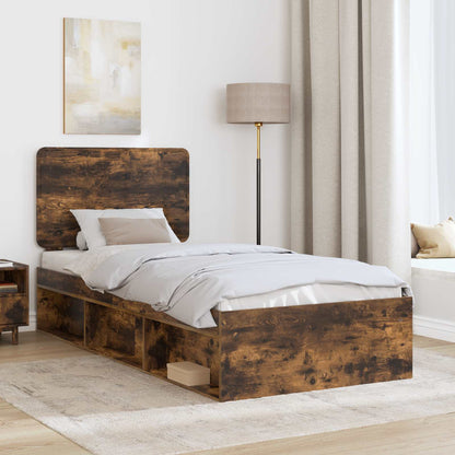 Bed Frame with Headboard Smoked Oak 90 x 200 cm Solid Pine Wood