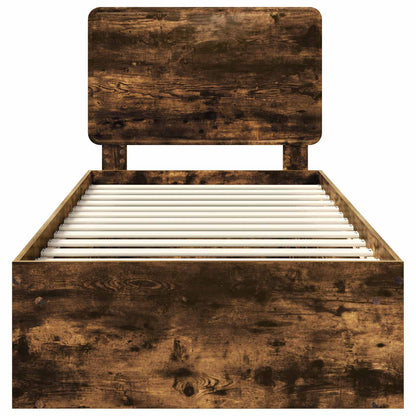 Bed Frame with Headboard Smoked Oak 90 x 200 cm Solid Pine Wood