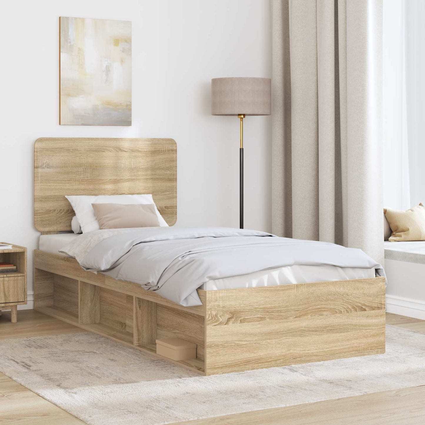 Bed Frame with Headboard Sonoma 90 x 190 cm Solid Pine Wood