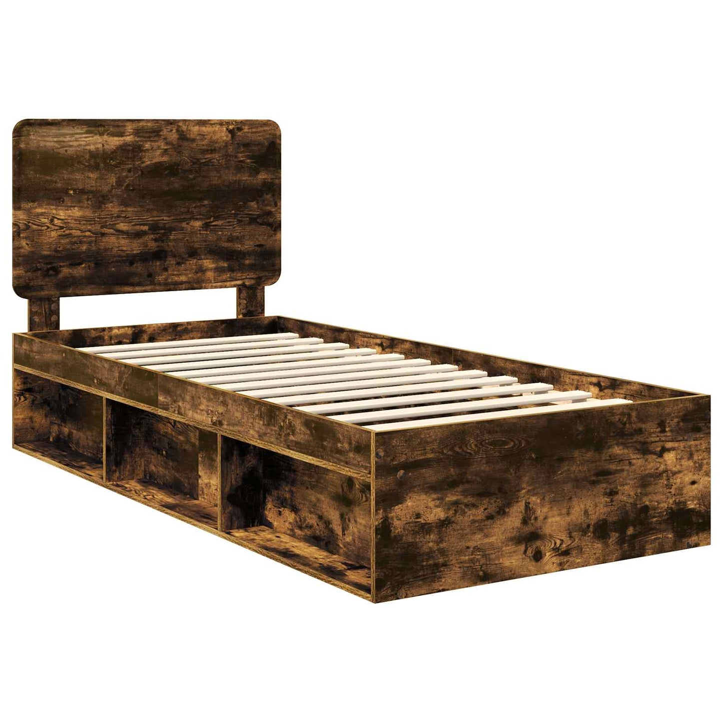 Bed Frame with Headboard Smoked Oak 90 x 190 cm Solid Pine Wood