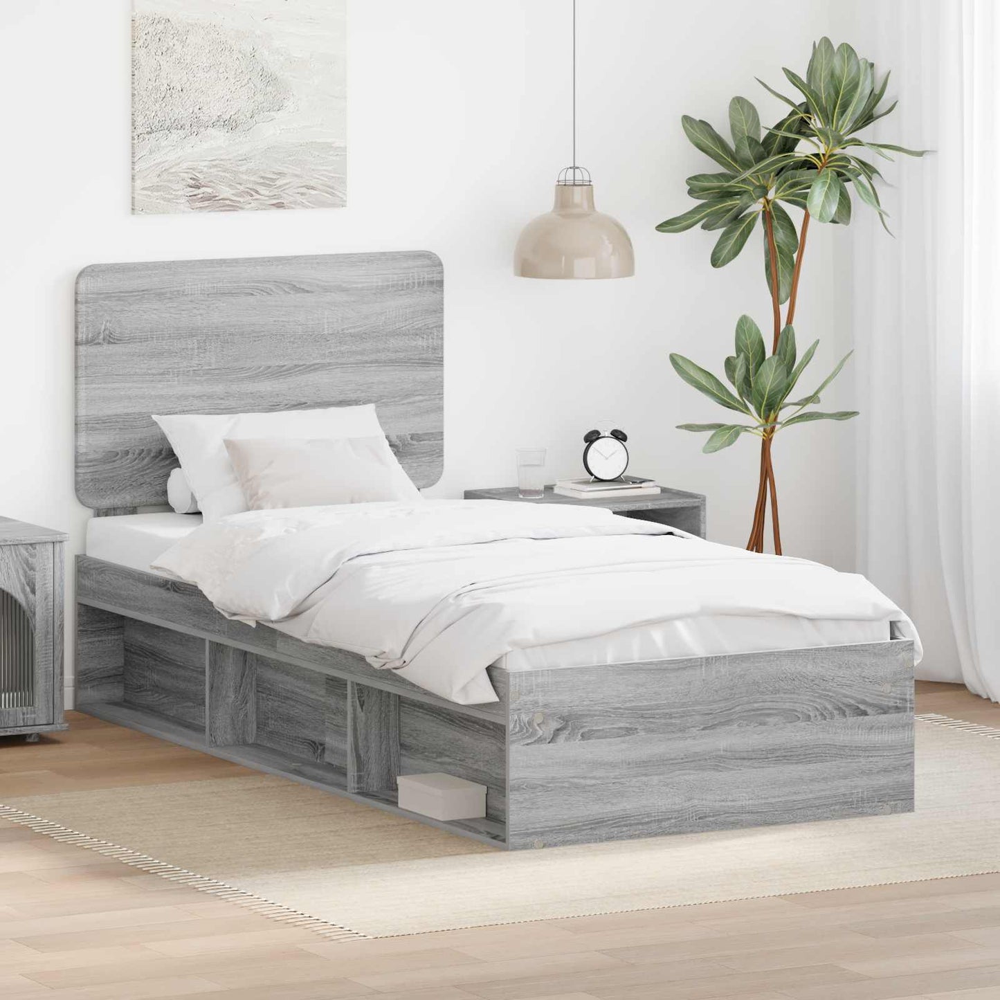 Bed Frame Grey Sonoma 90 x 190 cm Solid Pine Wood