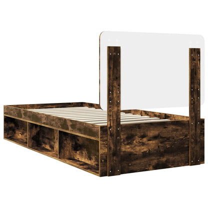 Bed Frame with Headboard Smoked Oak 75 x 190 cm Solid Pine Wood