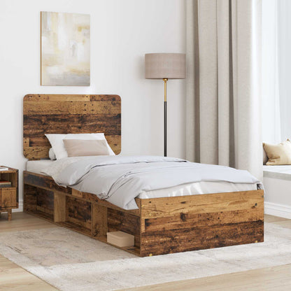Bed Frame with Headboard Old Wood 75 x 190 cm Solid Pine Wood
