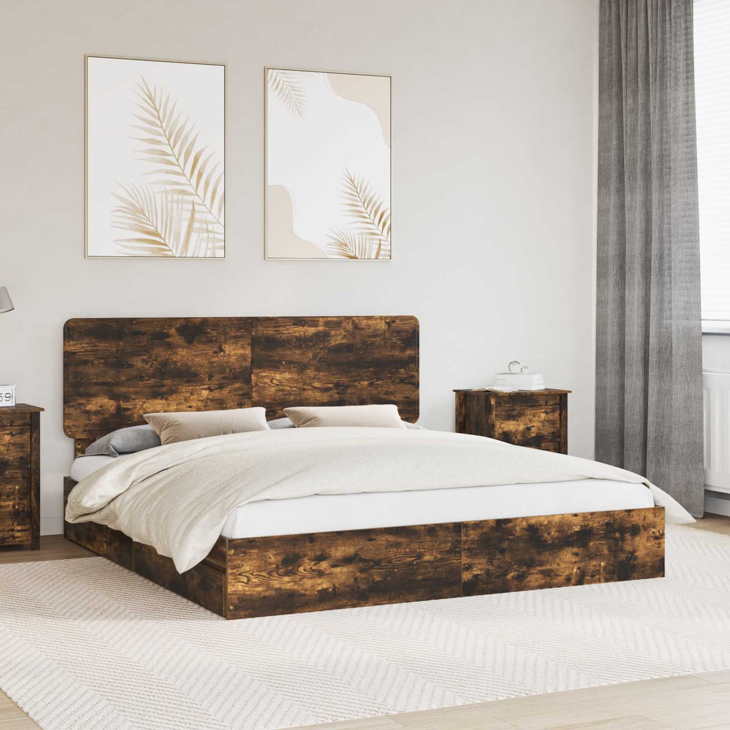 Storage Bed with Drawer Smoked Oak 180 x 200 cm Engineered Wood
