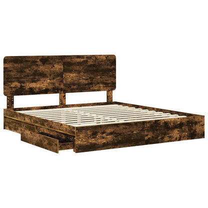 Storage Bed with Drawer Smoked Oak 180 x 200 cm Engineered Wood
