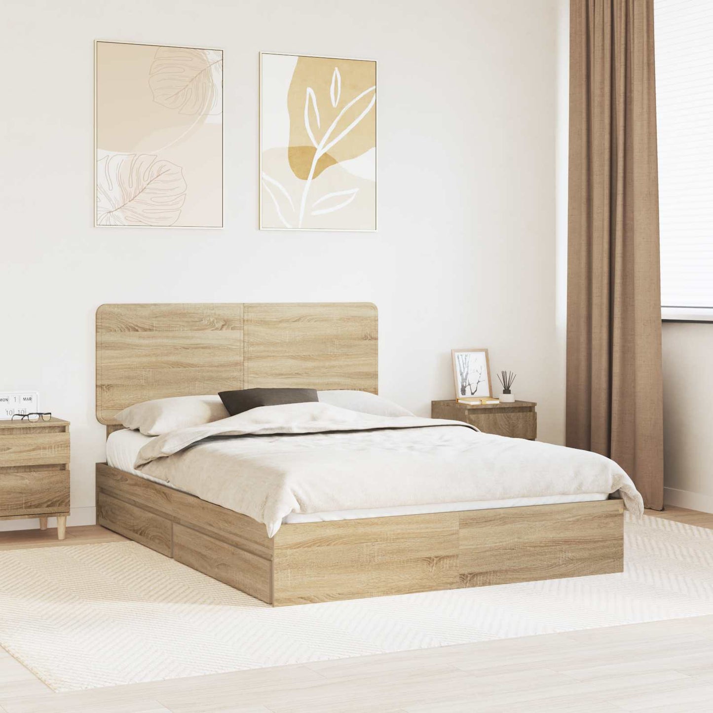 Storage Bed with Drawer Sonoma Oak 160 x 200 cm Engineered Wood