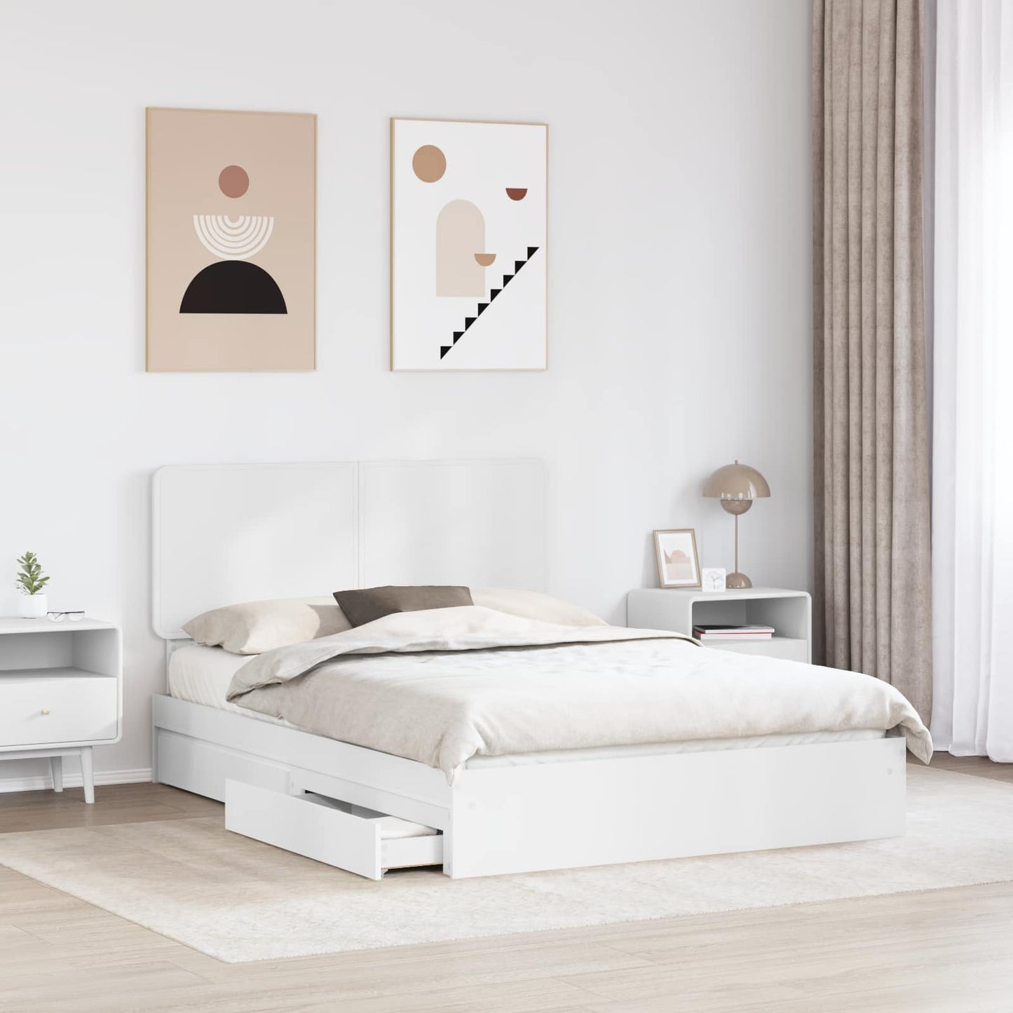 Storage Bed with Headboard White 140 x 190 cm Engineered Wood
