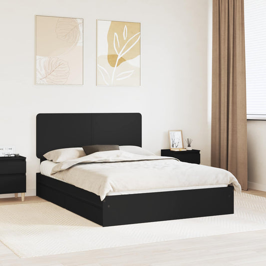 Storage Bed with Headboard Black 140 x 190 cm Engineered Wood