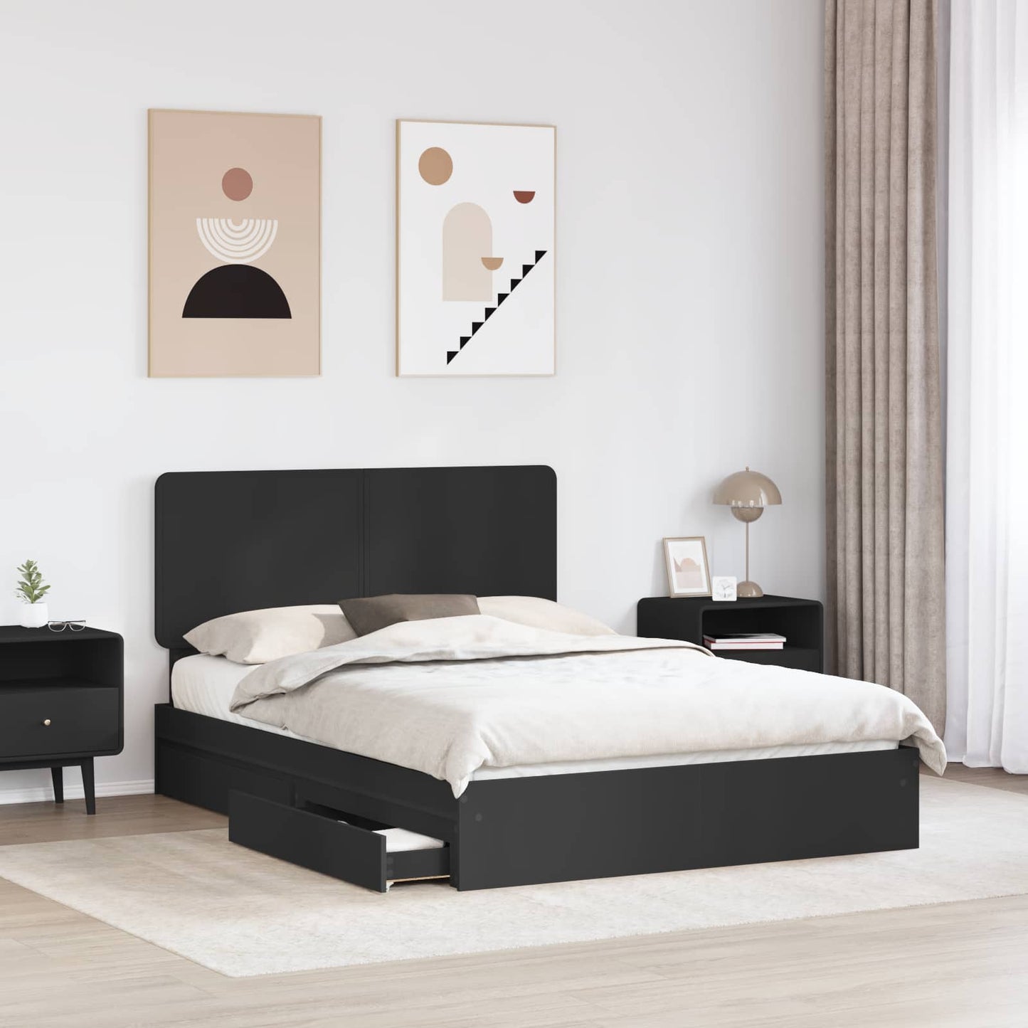 Storage Bed with Headboard Black 140 x 190 cm Engineered Wood