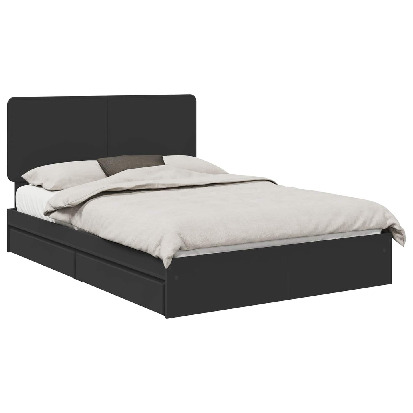 Storage Bed with Headboard Black 140 x 190 cm Engineered Wood