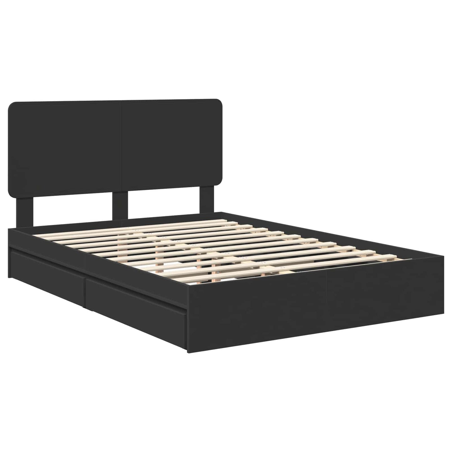 Storage Bed with Headboard Black 140 x 190 cm Engineered Wood